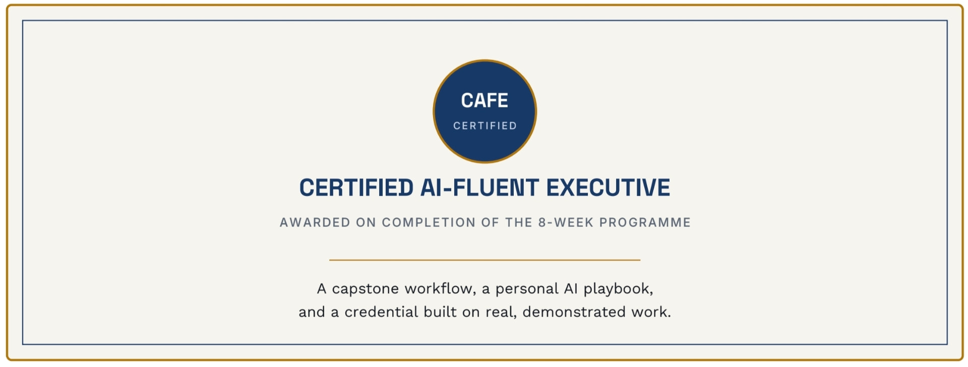 Certified AI-Fluent Executive certificate awarded on completion of the 8-week programme